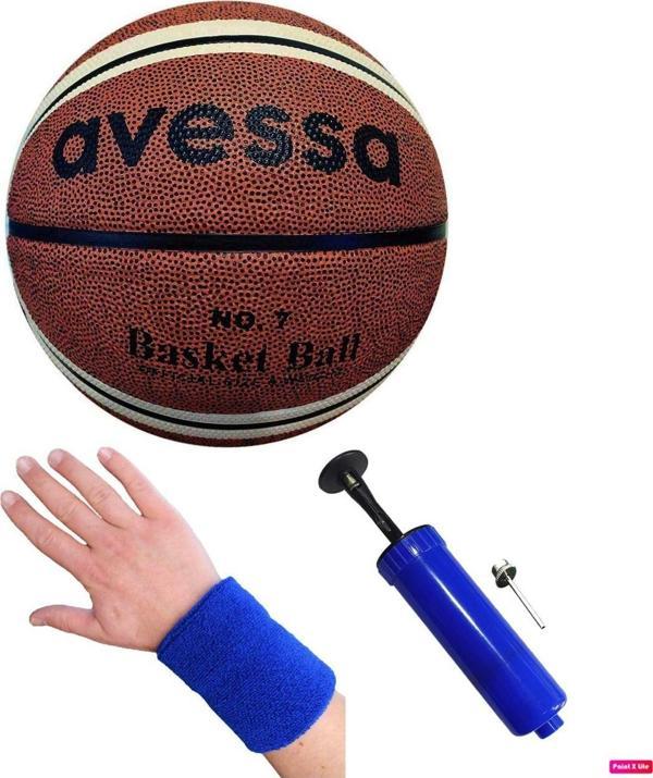 Avessa Bt-170 Outdoor Kauçuk 8 Panel Basketbol Topu Unisex + Top Pompası + Havlu Bileklik - Image 1