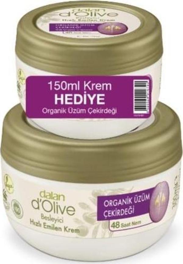 Dalan D'Olive Kavanoz Krem 300ml+150ml Organik Üzüm Çekirdeği - Image 1