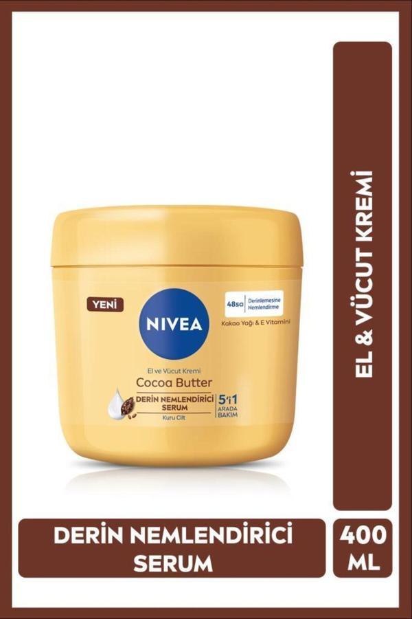 Cocoa Butter El Ve Vücut Bakım Kremi 400ml, 48 Saat Nemlendirici Serum, E Vitamini, Kakao Yağı - Image 1