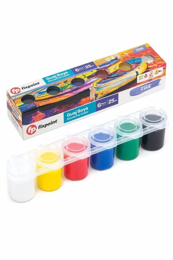 Guaj Boya 6 Renk 25 ml 1 Paket Fixpoint Guaj Boya Seti 6 lı Su Bazlı Şişe Canlı Renkler Resim Okul - Image 1