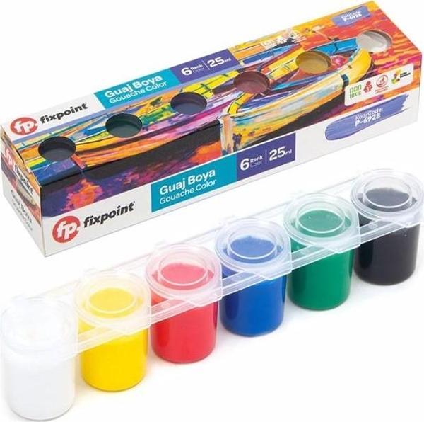 Guaj Boya 6 Renk 25 ml 1 Paket Fixpoint Guaj Boya Seti 6 lı Su Bazlı Şişe Canlı Renkler Resim Okul - Image 1