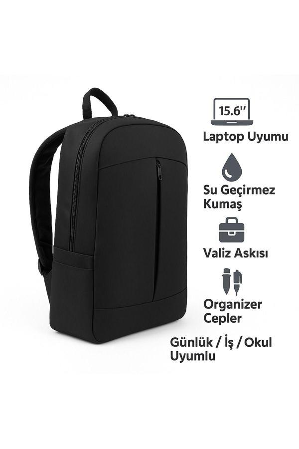 Northern Fashion 15.6" Notebook Bilgisayar Laptop Sırt Çantası Su Geçirmez Kumaş Ve Fermuarlı Siyah - Image 1