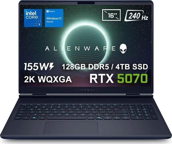 Dell Alienware 16X Aurora Core Ultra 9-275Hx 128Gb Ddr5 4Tb Ssd Rtx5070 8Gb 16İnç W11H Gaming Laptop - Image 1