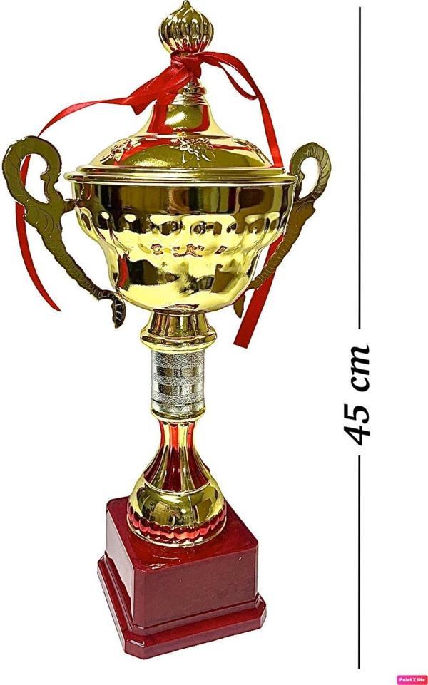 Avessa 45 Cm Kahverengi Zemin Kapaklı Gold Kaplama Kupa Her Spor Branşına Uygun Metal Ödül Kupası - Image 1