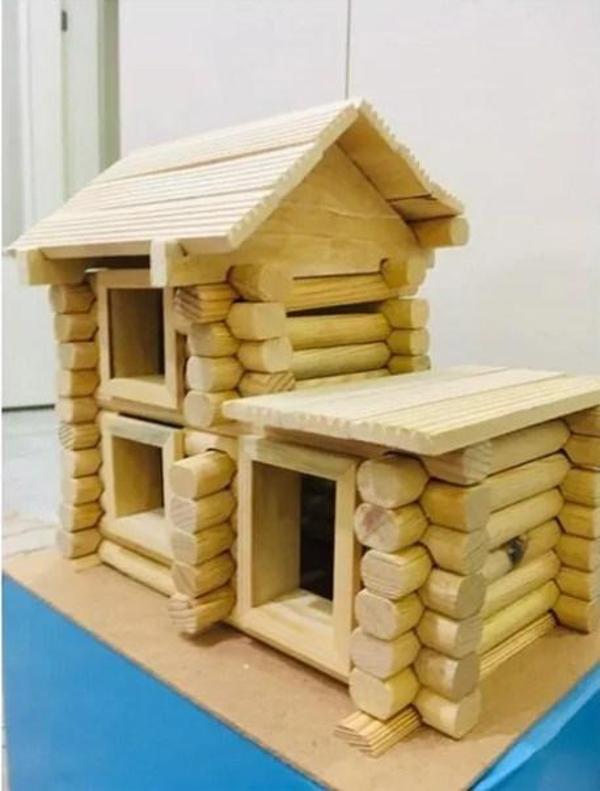 Dedemin Evi 96 Parça Ahşap Dağ Evi Eğitici Ahşap Oyun Evi Seti Gelişim Oyuncağı - Image 1