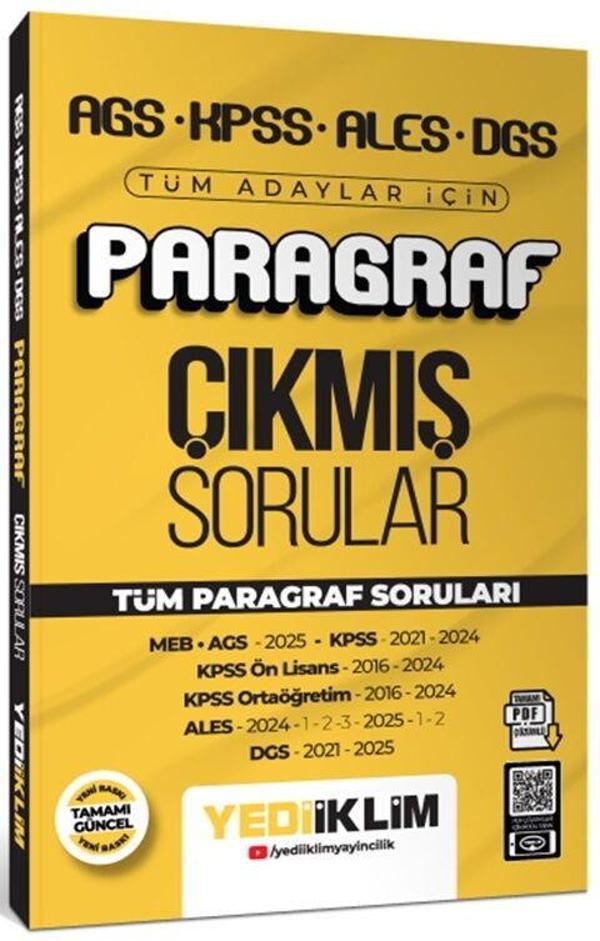 AGS KPSS ALES DGS Tüm Adaylar İçin Paragraf Tamamı PDF Çözümlü Tüm Paragraf Soruları Çıkmış Sorular Yediiklim - Yediiklim Yayınları - Image 1