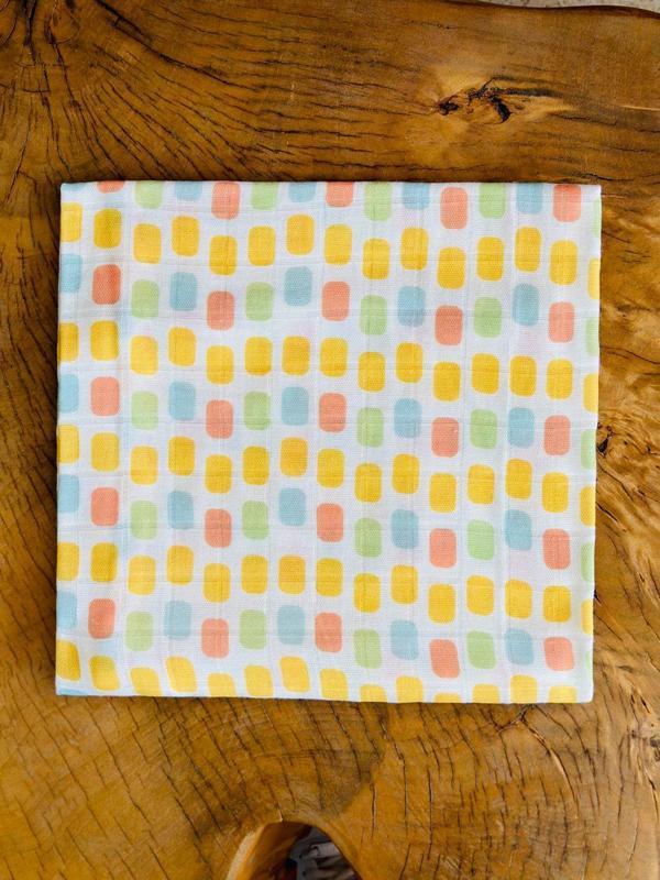 Babyline Bebek Sarı Dikdörtgen Desen Baskılı Müslin Baattaniye Örtüsü - Image 1