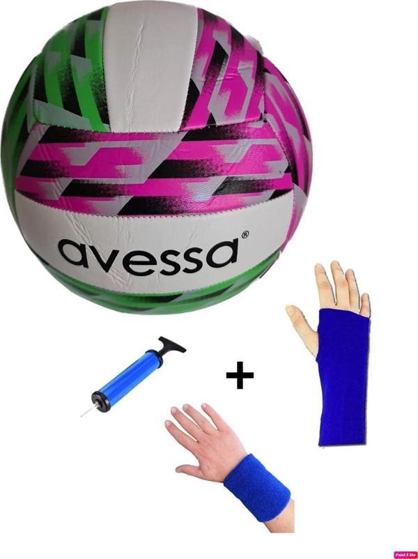 Avessa Dikişli Yumuşak Deri Soft Touch Antrenman Salon Voleybol Topu Pompa + Kolluk + Havlu Bileklik - Image 1