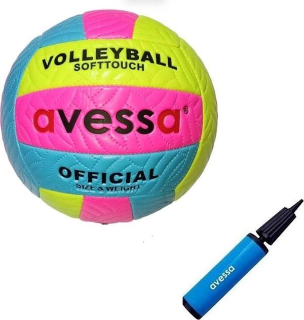 Avessa Vlm-700 Makina Dikişli Soft Touch 280 Gr Fosforlu Deri Voleybol Topu No:5 Top Pompası - Image 1