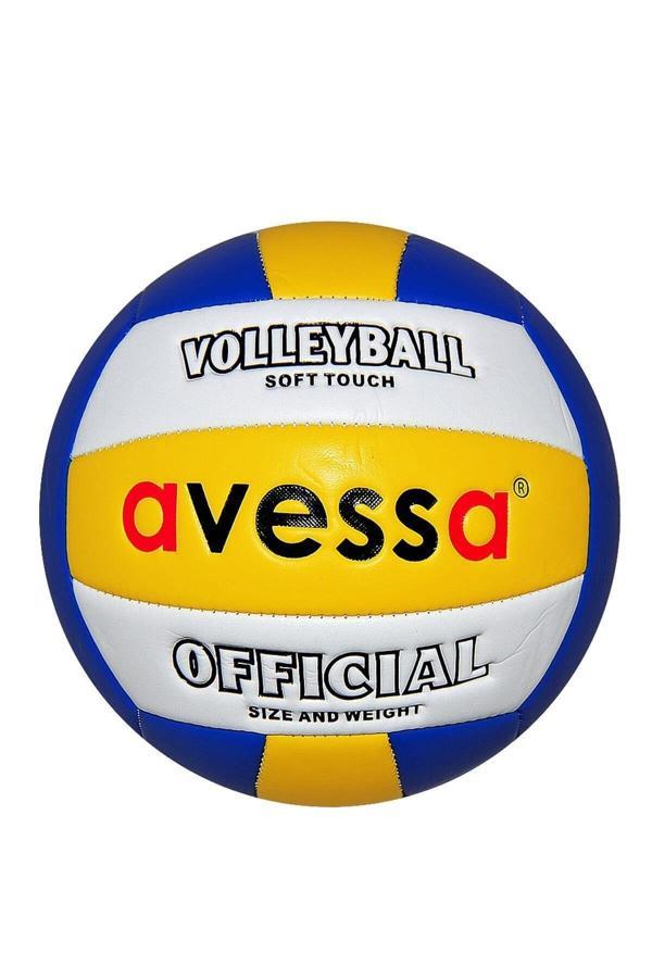 Avessa Voleybol Topu Fosforlu Voleybol Topu Deri Voleybol Topu Dikişli Mavi Beyaz Sarı B3019 - Image 1