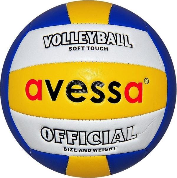 Avessa Voleybol Topu Fosforlu Voleybol Topu Deri Voleybol Topu Dikişli Mavi Beyaz Sarı B3019 - Image 1