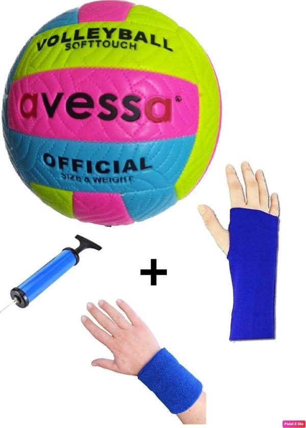Avessa Vlm-700 Dikişli Soft Touch 280 Gr Fosforlu Deri Voleybol Topu No:5 + Pompa + Kolluk + Havlu Bileklik - Image 1