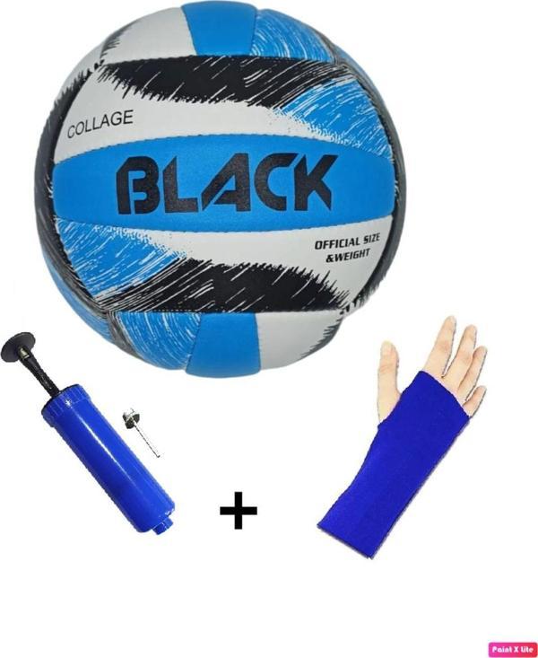 Black Collage El Dikişli 4 Astar Poliüretan Deri 18 Panel Voleybol Topu + Top Pompası + Voleybol Kolluğu - Image 1
