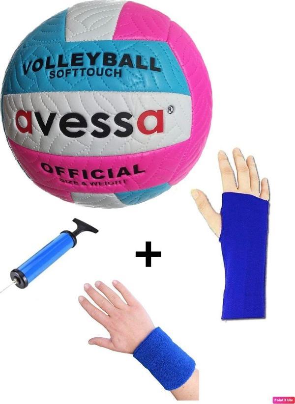 Avessa Vlm-700 Dikişli Soft Touch 280 Gr Fosforlu Deri Voleybol Topu No:5 + Pompa + Kolluk + Havlu Bileklik - Image 1