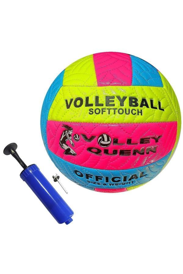 Avessa Queen Fosforlu Voleybol Topu Bsf-012 Sarı-Pembe-Mavi Ve El Pompası - Image 1