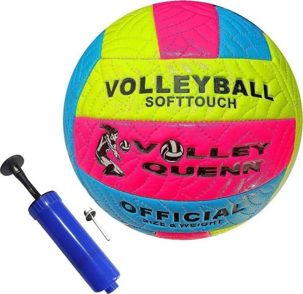 Avessa Queen Fosforlu Voleybol Topu Bsf-012 Sarı-Pembe-Mavi Ve El Pompası - Image 1