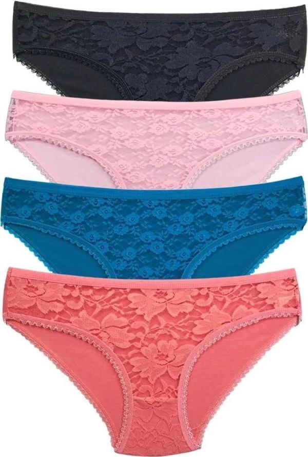 4 Adet Önü Dantelli Transparan Kadın Slip Külot S218 - Image 1