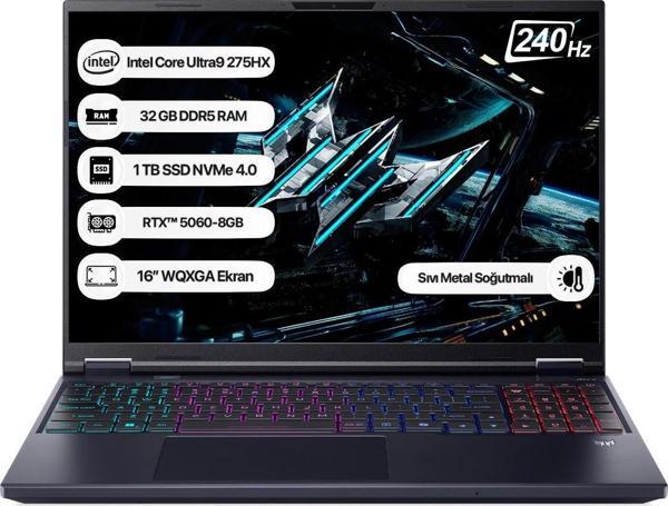 Acer Predator Helios Neo 16 NH.QVUEY.001 Core Ultra 9 275HX 32GB 1TB SSD RTX5060-8GB 16" WQXGA 240Hz Dos Taşınabilir Bil - Image 1