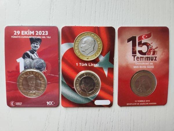 Edi Antik 3''Lü Hatıra 1 Lira Ve 5 Lira Para Kiti Seti, 29 Ekim, 15 Temmuz, 2023 1 Lira"Çil" - Image 1