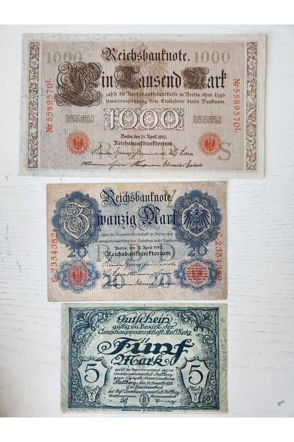 Edi Antik Alman Eski Dönem 3 Adet Mark Seti. 1910 Ve 1918 Tarihli - Image 1
