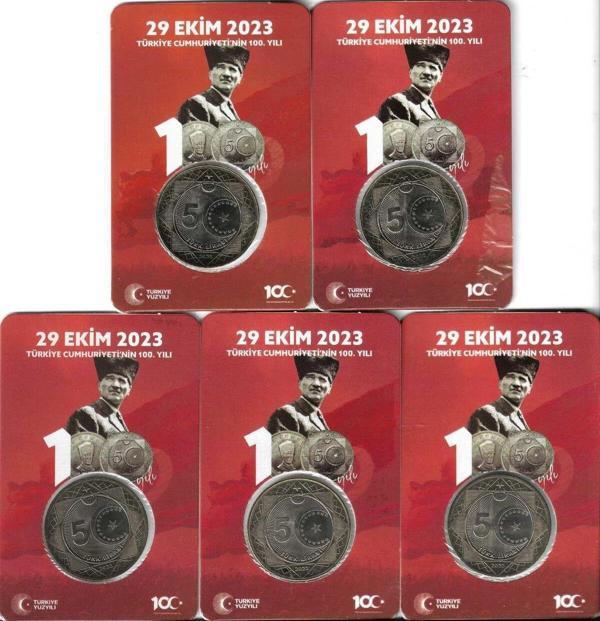 Edi Antik 2023 Cumhuriyet'İn 100.Yılı Hatıra 5 Lira Özel Kırmızı Kitinde 5 Adet Çil - Image 1
