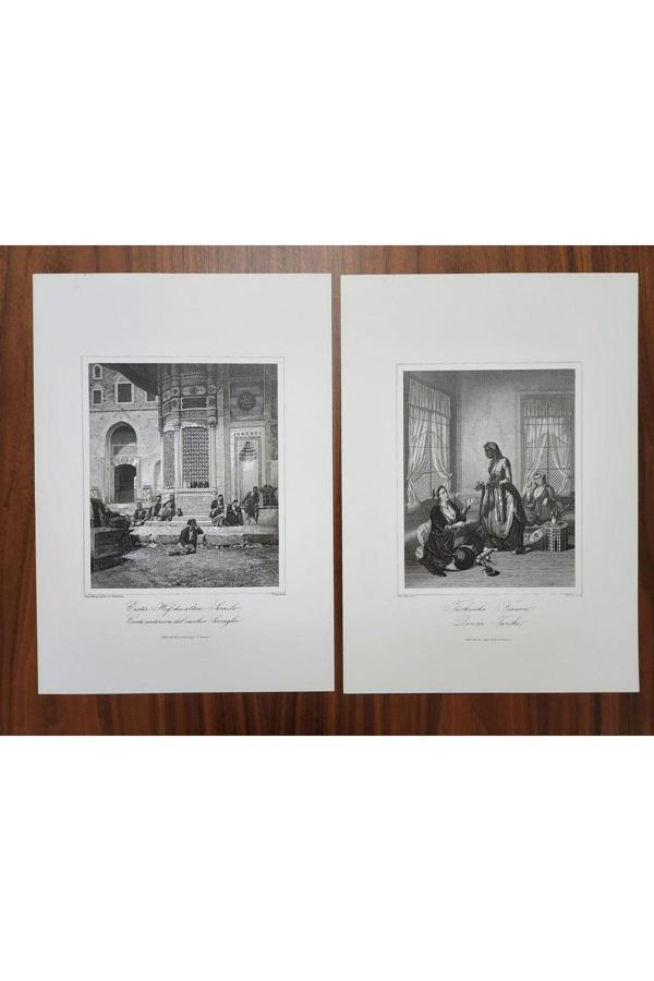Edi Antik 2 Adet Osmanlı Baskı Gravür Resim. 23X33Cm Boyutunda Kalın Kartonda Tablo Yapmaya - Image 1