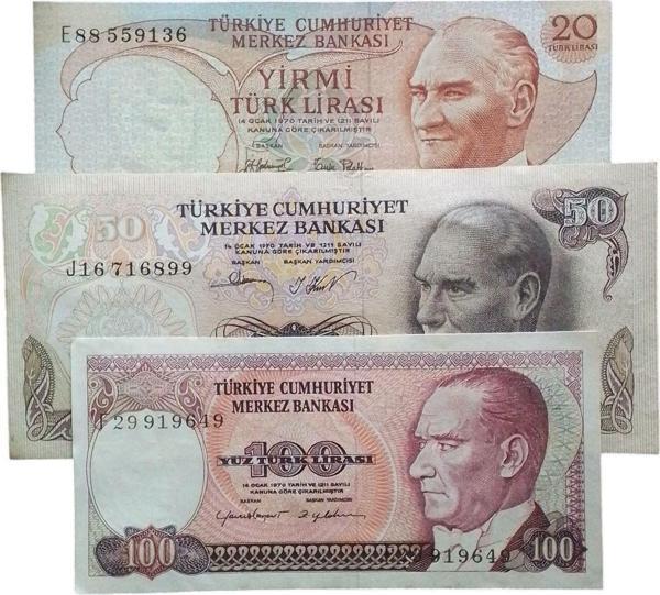 Edi Antik 3 Adet 6. Ve 7. Emisyon Kağıt Para. Eski Koleksiyon Kağıt Para. Eski Para. - Image 1