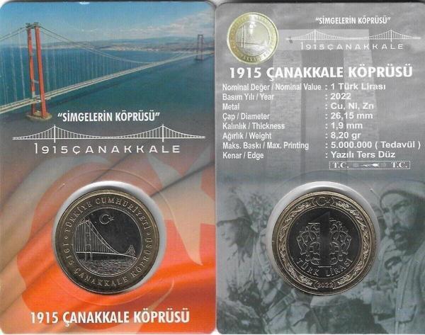 Edi Antik 2022 Yılı Çanakkale Köprüsü Hatıra 1 Türk Lirası Özel Kitinde - Image 1