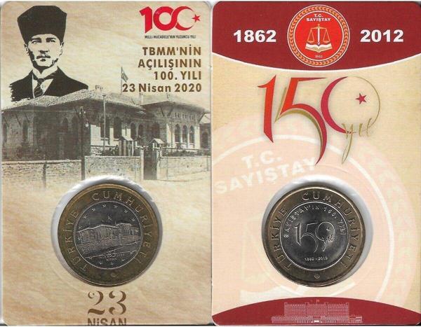 Emir Collectıon 2020 Yılı Tbmm'Nin 100. Yılı Yılı Ve 2012 Yılı Sayıştay'In 150. Yılı 1 Lira Hatıra Para Kitinde Çil - Image 1