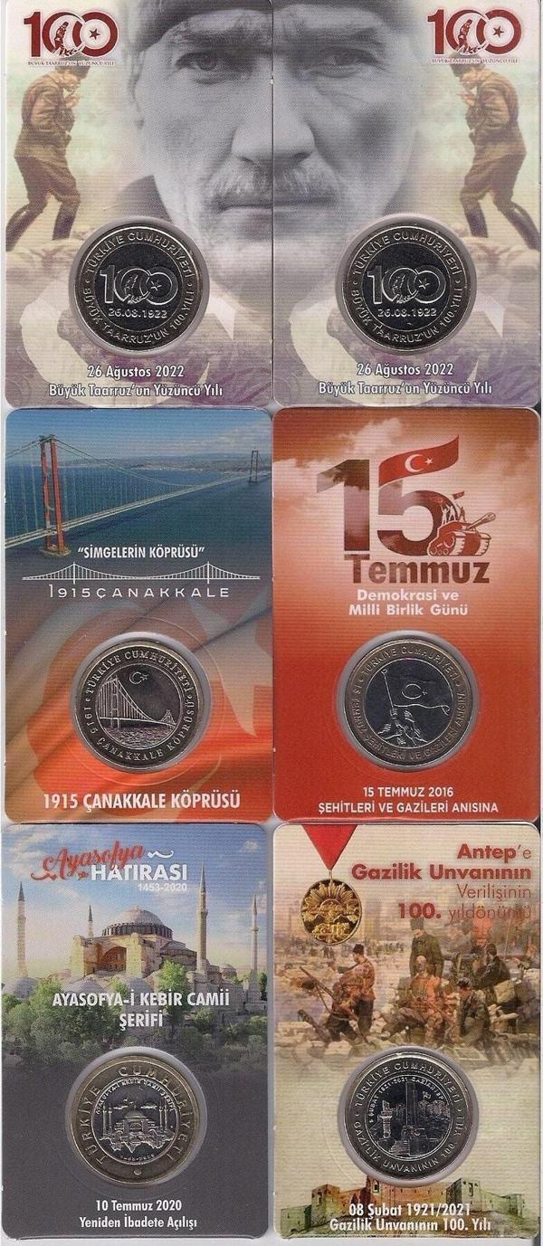 Edi Antik Çanakkale-Ayasofya-15 Temmuz-Antep-Taarruz 6'Lı Hatıra Para Kiti Seti - Image 1