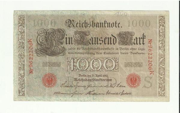 Edi Antik Alman İmparatorluğu 1910 Yılı 1000 Mark Ççt - Image 1