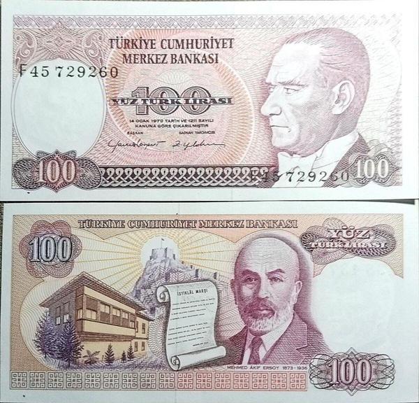 Edi Antik 7. Emisyon Yüz Türk Lirası Eski Koleksiyon Kâğıt Para - Image 1