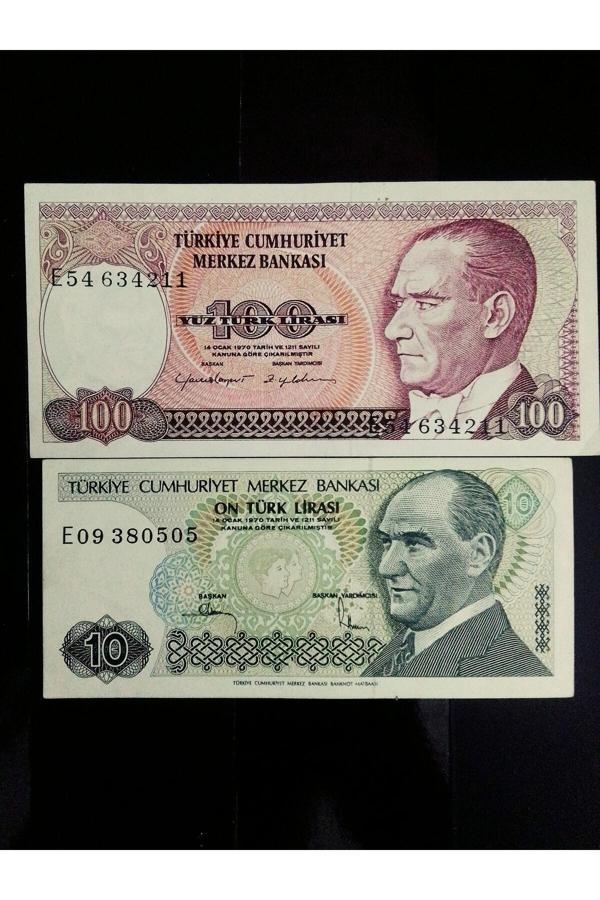 Edi Antik E Serisi 7. Emisyon 100 Ve 10 Türk Lirası Koleksiyon Eski Kâğıt Para. - Image 1