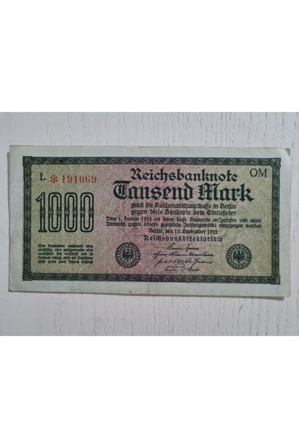 Edi Antik Berlin Banknot Büyük Boy 9X13 Cm 1922 Tarihli, 1000 Mark Alman - Image 1