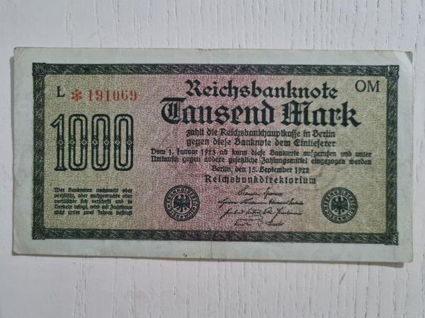 Edi Antik Berlin Banknot Büyük Boy 9X13 Cm 1922 Tarihli, 1000 Mark Alman - Image 1