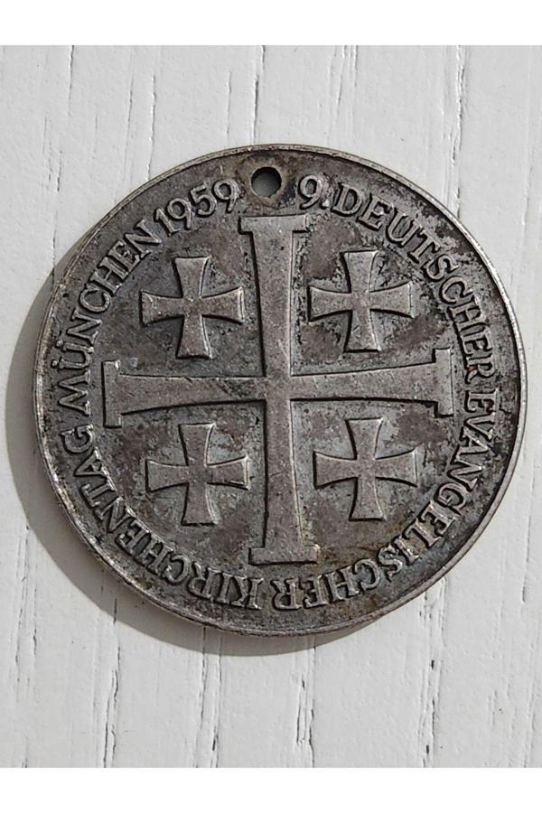 Edi Antik Almanya 9. Evangelist Kilisesi Madalya. 3Cm Çapında Orijinal 1959 Tarihli - Image 1