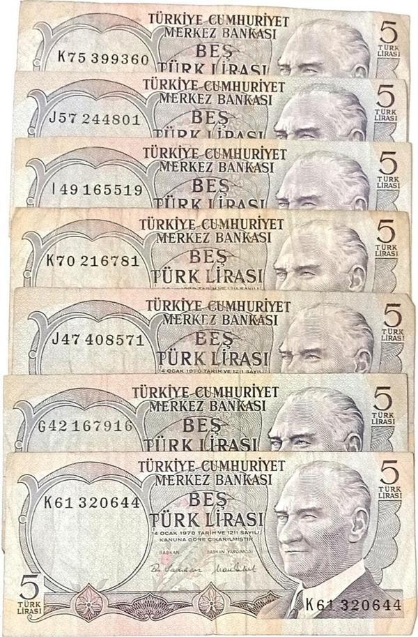 Edi Antik 6. Emisyon 5 Türk Lirasi. Eski Koleksiyon Kağıt Para. - Image 1