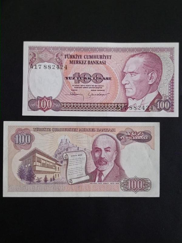 Edi Antik A Serisi 7.Emisyon 100 (Yüz) Türk Lirası Eski Koleksiyon Kâğıt Para. Para Koleksiyon. - Image 1