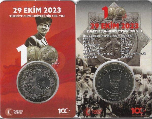 Emir Collectıon 2023 Cumhuriyet'İn 100.Yılı Hatıra 5 Lira Özel Kırmızı Kitinde Çil - Image 1