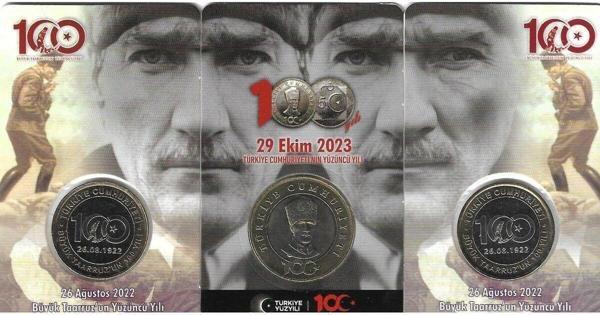 Emir Collectıon 2022/23 Cumhuriyet'İn 100.Yılı Tedavül Hatıra 5 Lira Ve 2 Adet Büyük Taarruz 1 Lira Takım Kitinde - Image 1