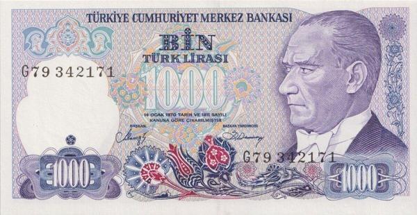Edi Antik 7.Emisyon 1000 Türk Lirası Çil Fatih Sultan Mehmed Görselli Tek Türk Parası - Image 1