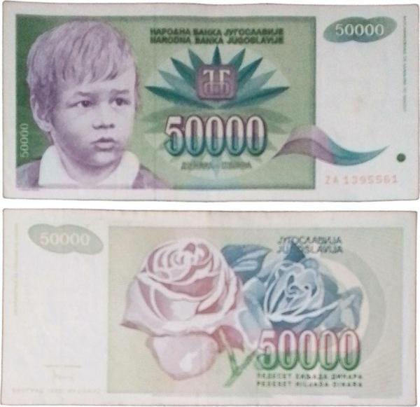 Edi Antik Yugoslavya 50000 Dinar Eski Koleksiyon Yabancı Kağıt Para. - Image 1