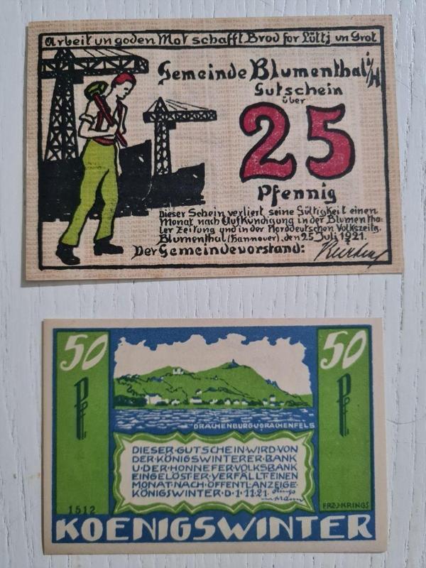 Edi Antik 1921 Yılına Ait 2 Adet Alman Notegeld, Alman Notegeld Paralar - Image 1