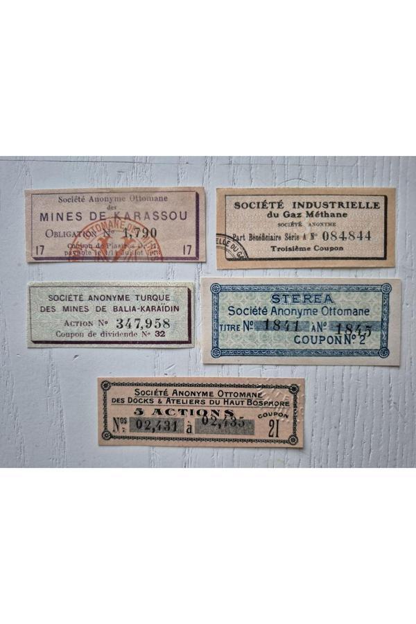 Edi Antik Osmanlı Dönem 5 Adet Nadir Efemera.; 1919 Ve Farklı Tarihli Osmanlı Dönem Kuponları. - Image 1