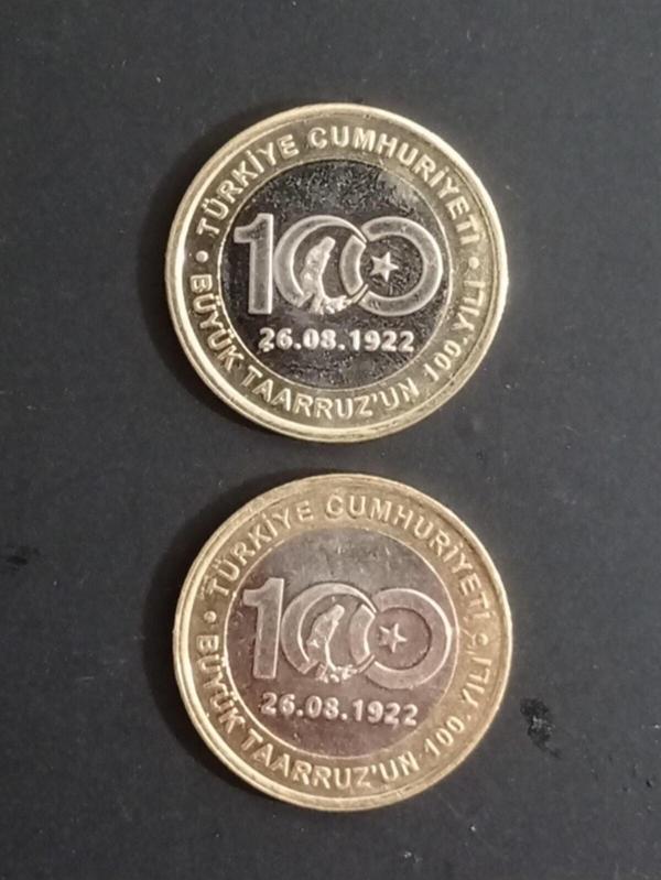 Edi Antik 2 Adet Büyük Taarruz Hatıra Parası. Koleksiyon Para. Hediye Para. 1 Lira. - Image 1