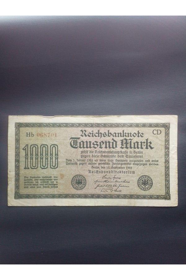 Yedi Otuz Almanya 1000 Mark 1922 Eski Koleksiyon Yabancı Kağıt Para. Koleksiyon Başlangıç Setleri. - Image 1