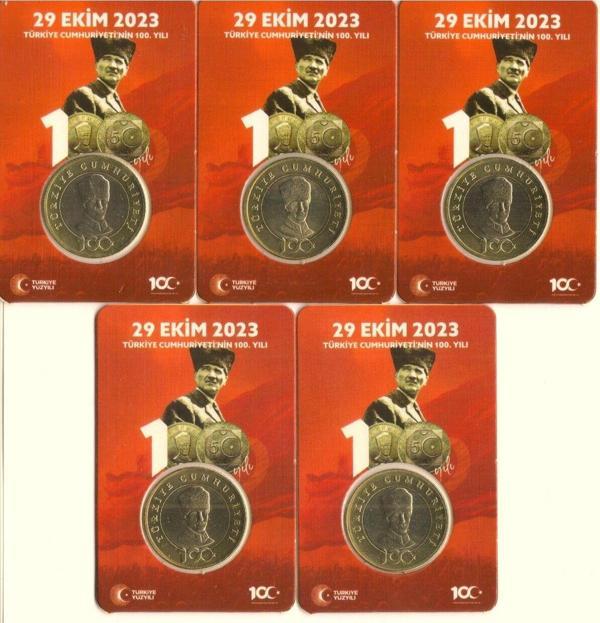 Edi Antik 2023 Cumhuriyet'İn 100.Yılı Tedavül Hatıra 5 Lira 5 Adet Özel Kitinde - Image 1