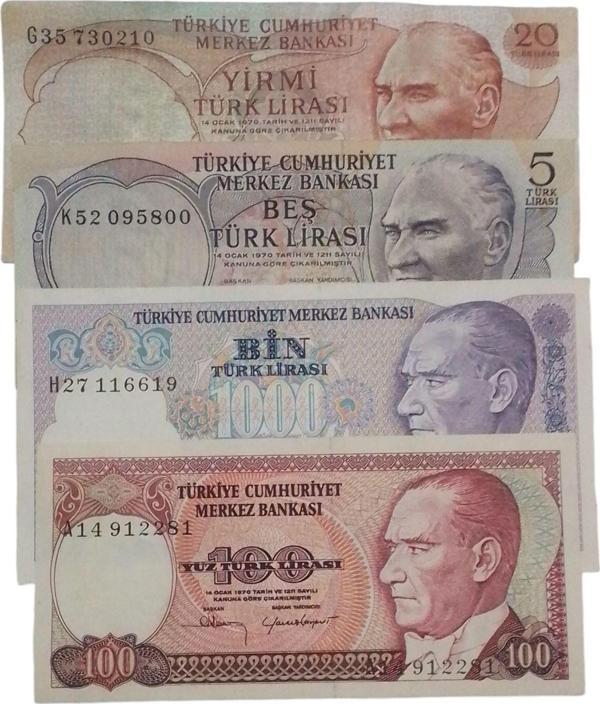 Edi Antik 6. Emisyon 7. Emisyon 4 Adet Koleksiyon Kağıt Para. Eski Para - Image 1