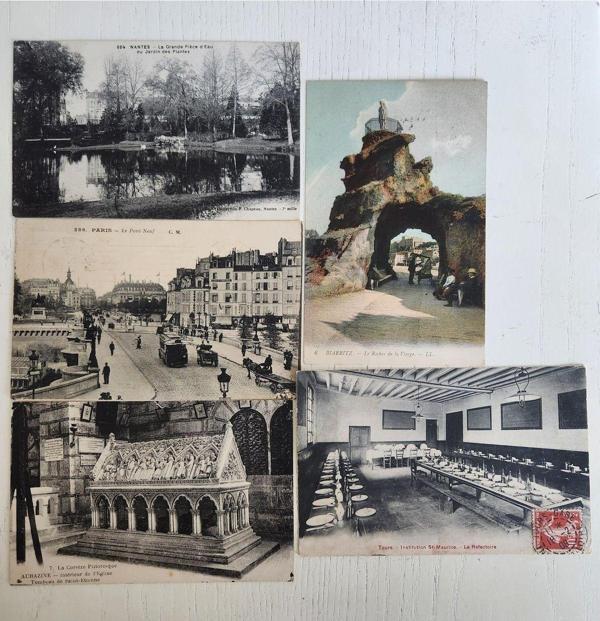 Edi Antik 5 Adet Postadan Geçmiş Yabancı Kartpostallar, Siyah Beyaz 1908 - Image 1
