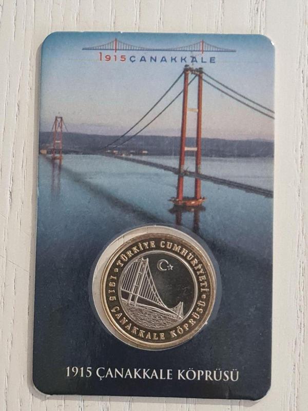 Edi Antik Çanakkale Köprüsü Hatıra Madeni 1 Lira Kutusunda Çil. Koleksiyonluk Madeni 1 Lira. Çanakkale Köprüsü - Image 1